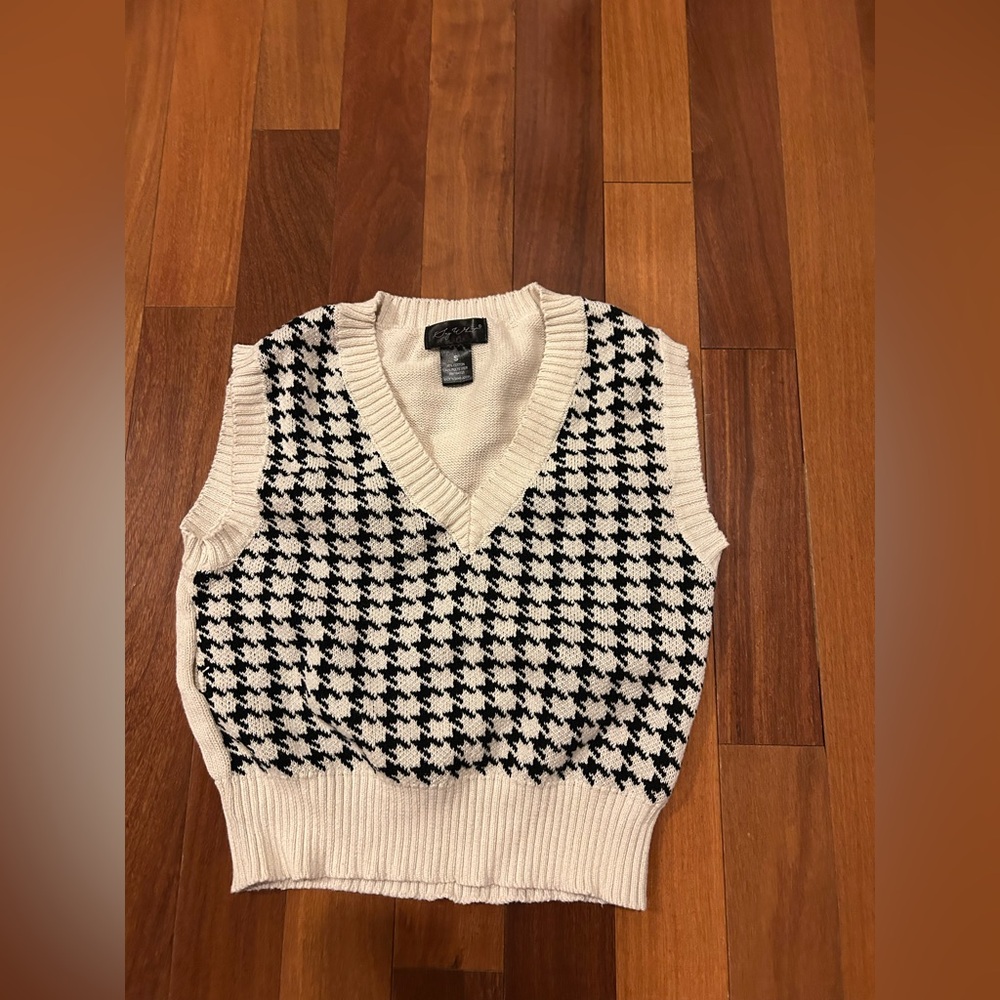 Say What Black and White Houndstooth Sweater Vest